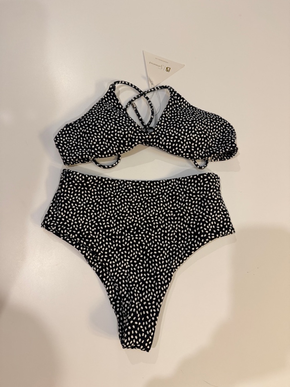 NEW BuffBunny Santorini collection Black and White Spotted Bikini Set xsmall
